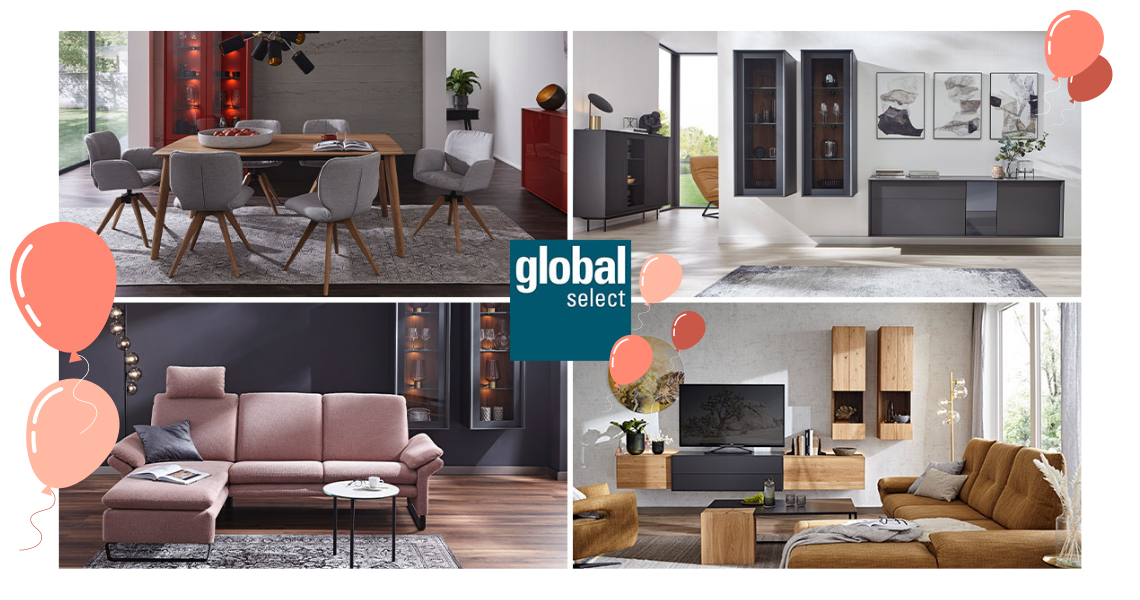 Vierer Collage mit Möbeln der Marke global select