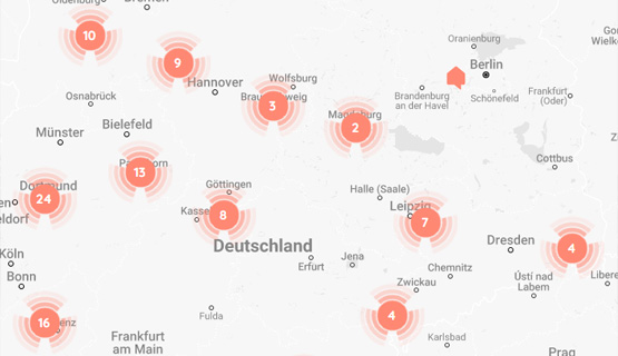 Karte Deutschland mit markierten Standorten unserer Händler