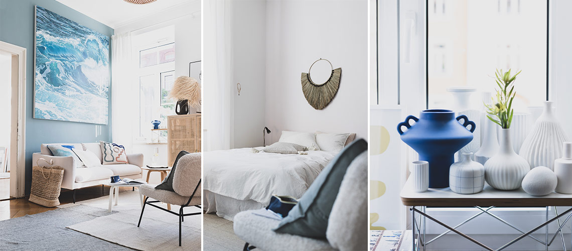 Collage aus drei Bildern mit sommerlich eingerichteter Wohnung von Nicole